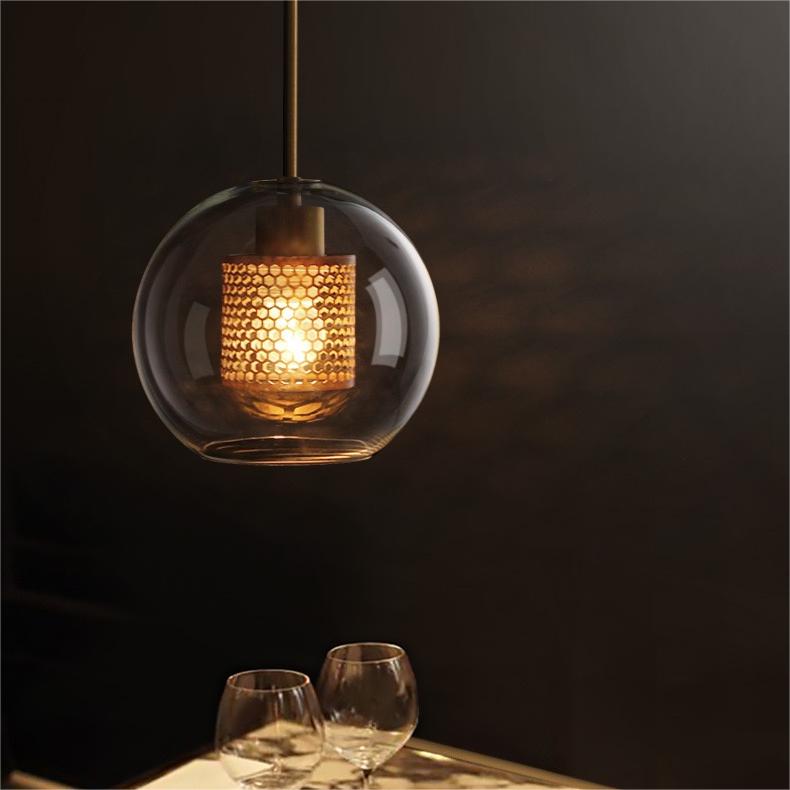 Suspension en verre Hessa – Globe ou cylindre, monture dorée ou argentée