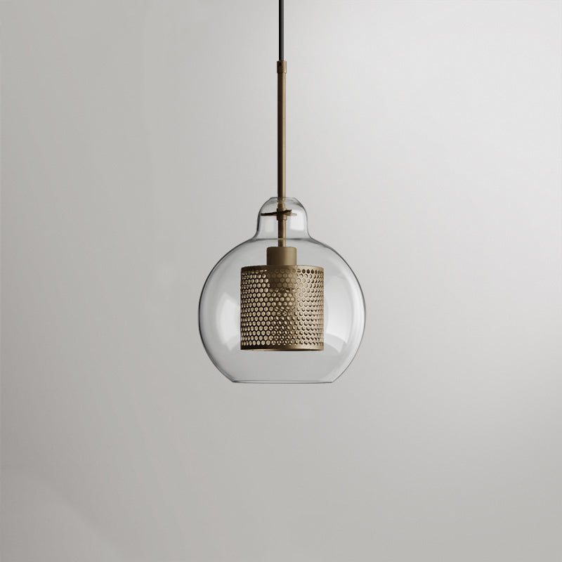 Suspension en verre Hessa – Globe ou cylindre, monture dorée ou argentée