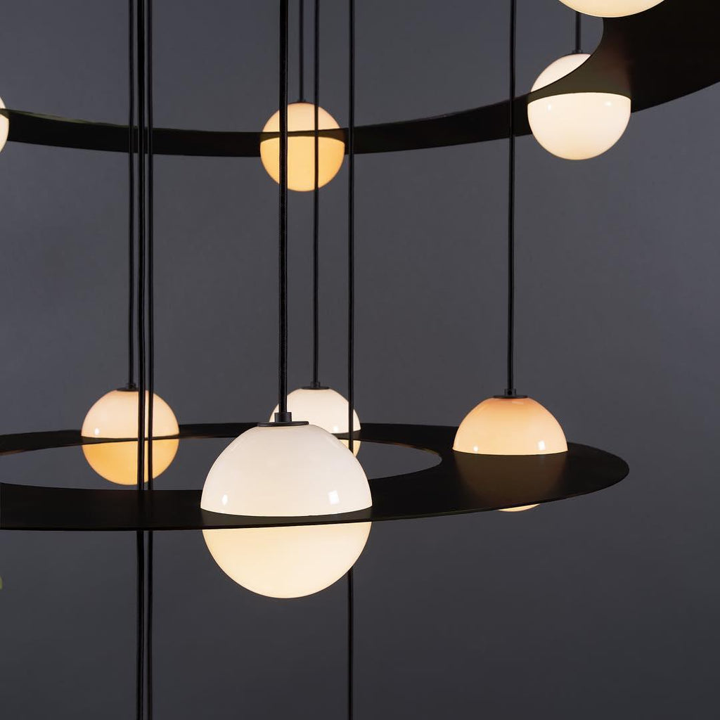 Suspension en verre noir et blanc Selan – Hauteur réglable, 9 formes au choix